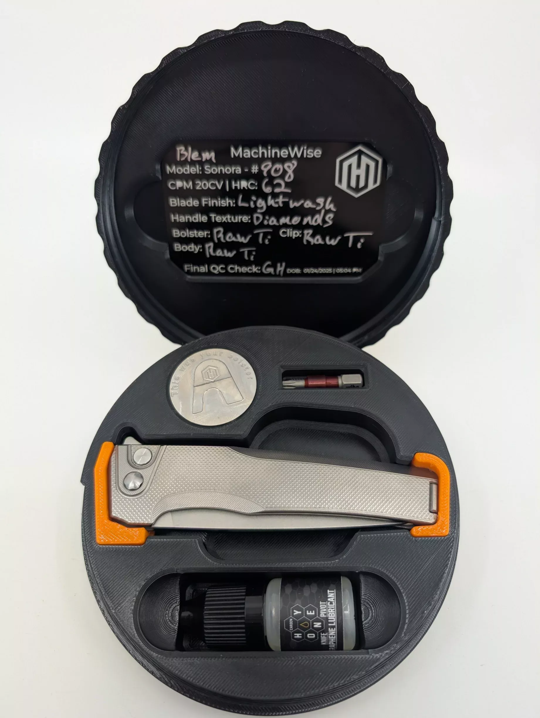 MachineWise Sonora Raw (CPM 20CV | Raw Ti Bolster | Diamonds Handle) Buttonlock Folding Knife *BLEM*