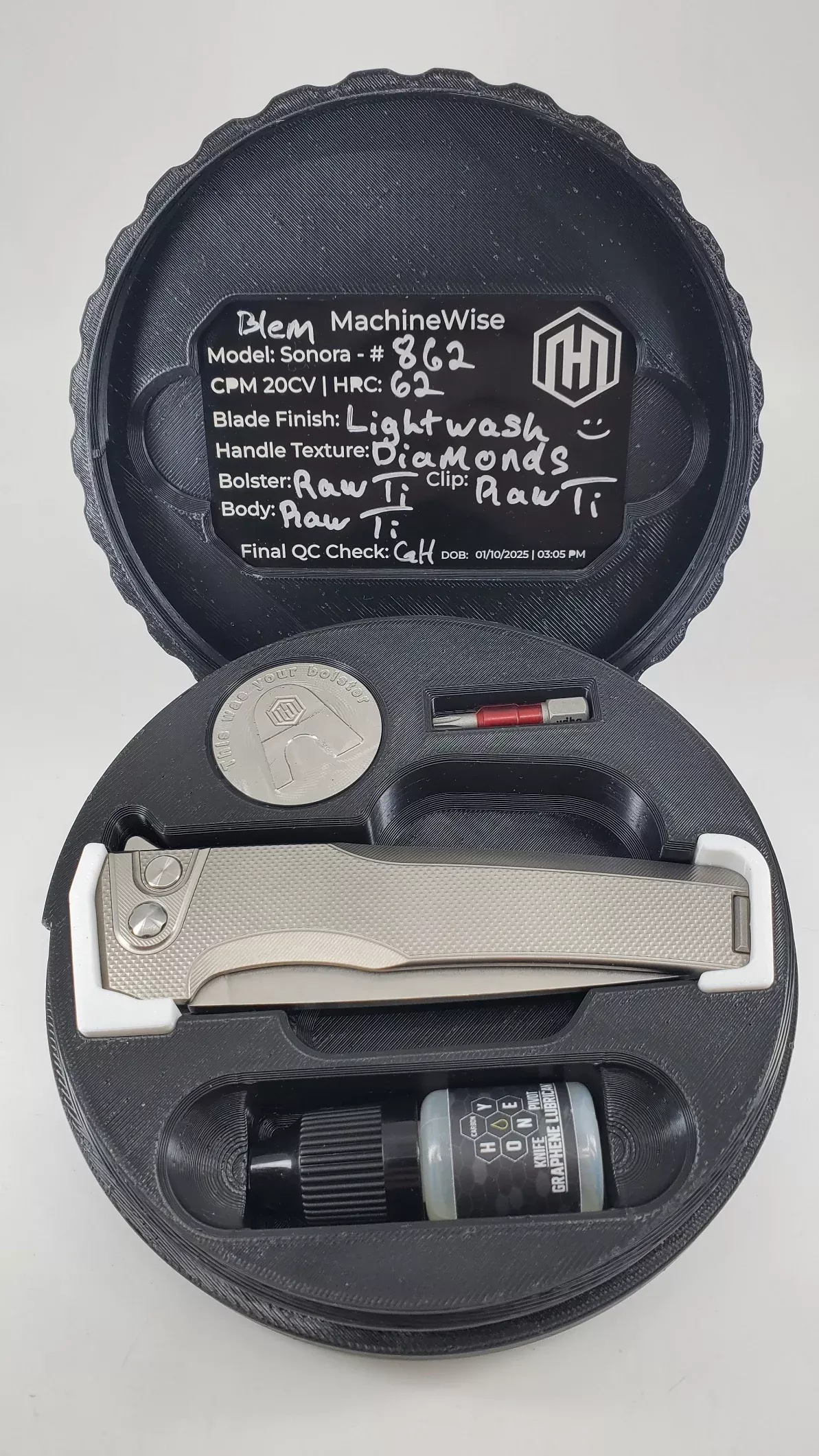 MachineWise Sonora Raw (CPM 20CV | Ti Bolster | Diamond Handle) Buttonlock Folding Knife #862