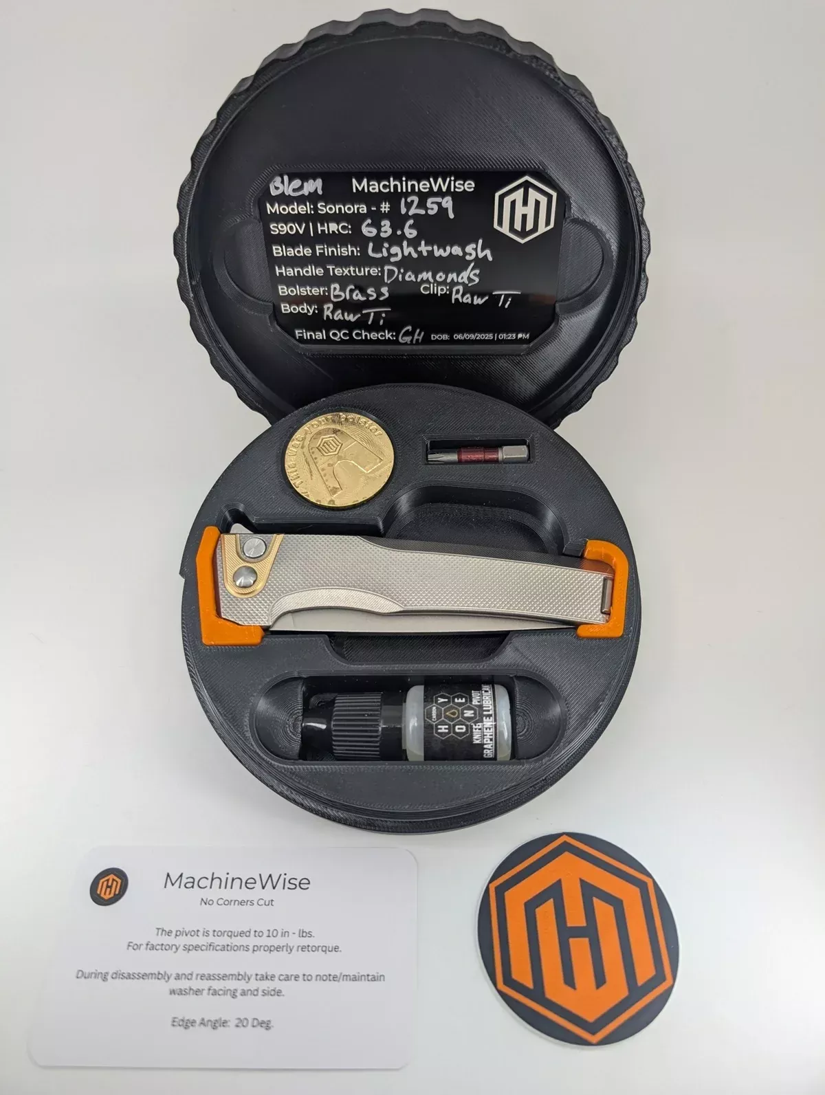 MachineWise Sonora Raw (S90V | Lightwash | Diamonds Handle) Buttonlock Folding Knife #1259 *BLEM*