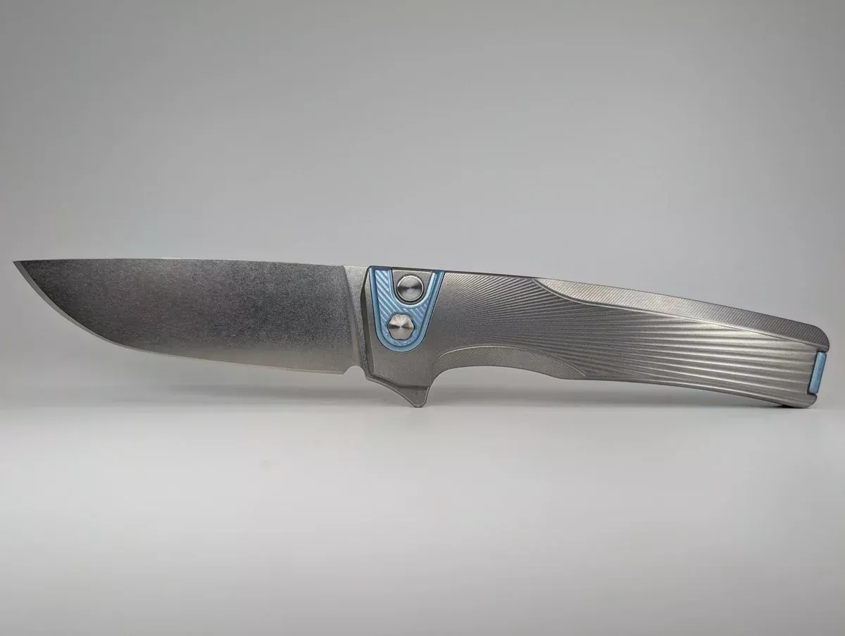 MachineWise Sonora Sun Ray Raw (S90V | Ice Blue Ti Bolster) Buttonlock Folding Knife #1631