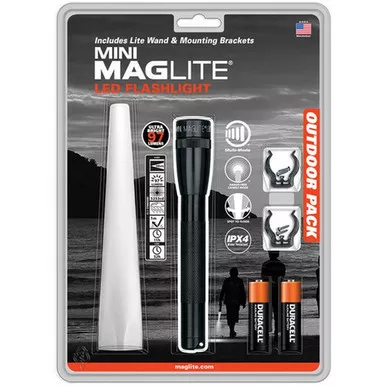 Maglite IP22TQG Mini Maglite LED 2-Cell Flashlight, Outdoor Adventure Pack, Black