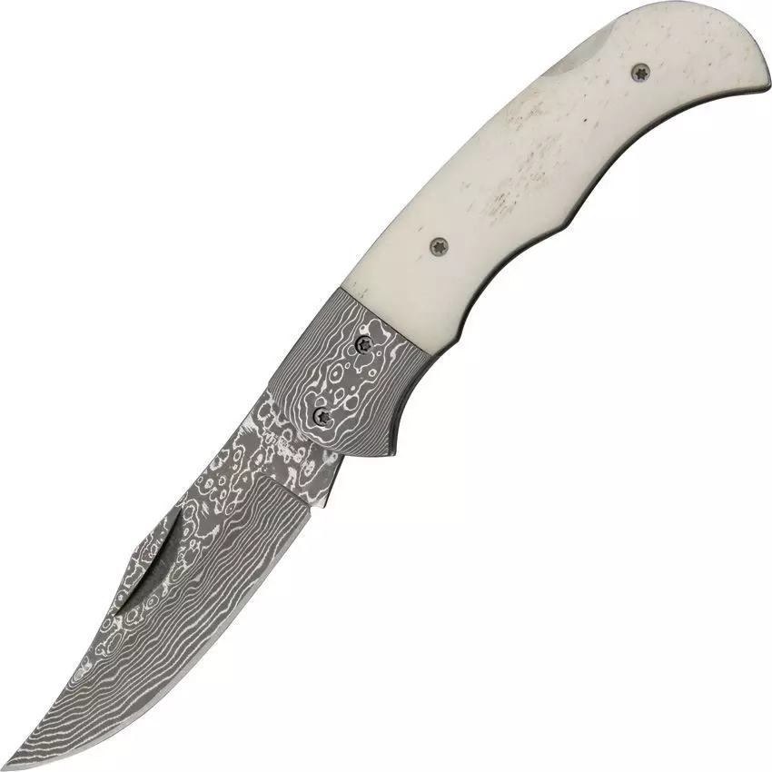 Magnum 01MB180DAM Damascus Blade Lockback Folding Pocket Knife With Smooth Ivory Bone Handle
