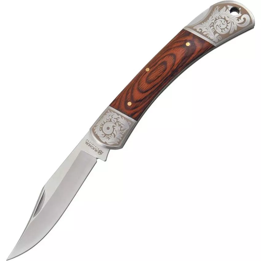 Magnum 01SC002 Lockback Folding Pocket Knife With Laminated Wood Handle
