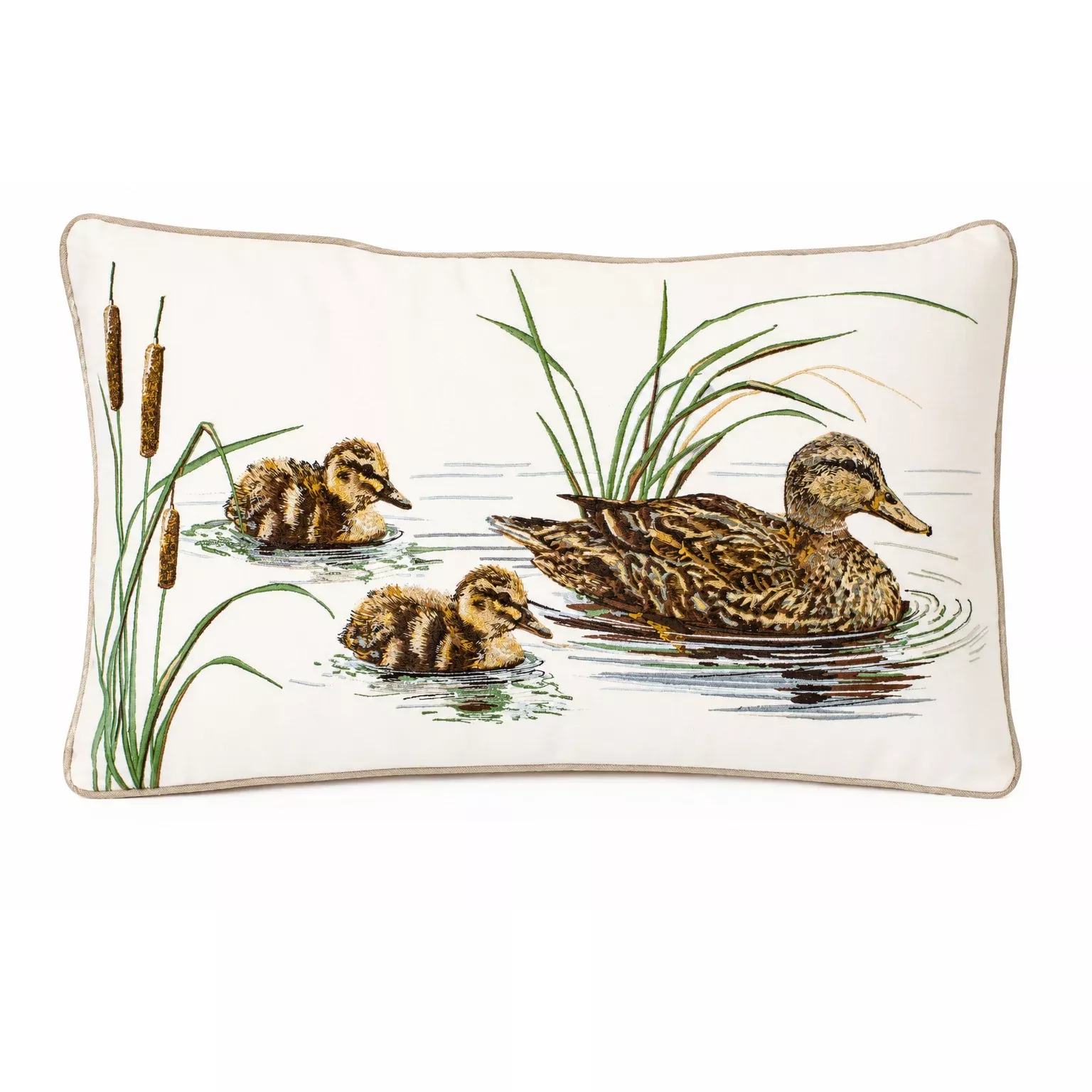 Mallard and Chicks Lumbar 12" x 21" Pillow