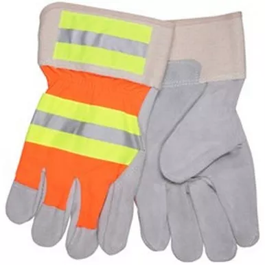 MCR Safety 1440 Luminator™ Hi-Vis Split Leather Palm Work Gloves w/ Reflective Stripes