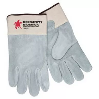 MCR Safety 16017 Sidekick Series Select Side Split Leather Palm, Full Leather Back Work Gloves w/ 2.5" Rubberized Cuff