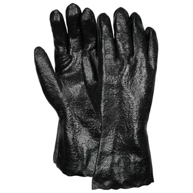 MCR Safety 6212R 12" Single Dipped Rough Black PVC Coated, Soft Interlock Lined Work Gloves