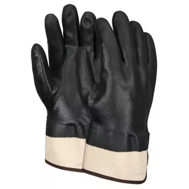 MCR Safety 6521SC Double Dipped Sandy Black PVC Coated, Soft Jersey Lined Work Gloves w/ Safety Cuff