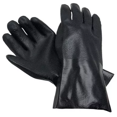 MCR Safety 6522S 12" Double Dipped Sandy Black PVC Coated, Soft Interlock Lined Work Gloves
