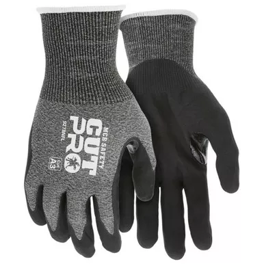 MCR Safety 9278NF Cut Pro 18 Gauge HyperMax™ Gray Shell, Black Nitrile Foam Coated Palm & Fingertips, Cut, Abrasion & Puncture Resistant Work Gloves