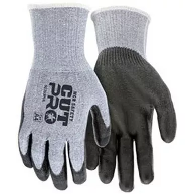 MCR Safety Cut Pro 13 Gauge HyperMax™ Gray Shell, Black Polyurethane Coated Palm & Fingertips, Cut, Abrasion & Puncture Resistant Work Gloves