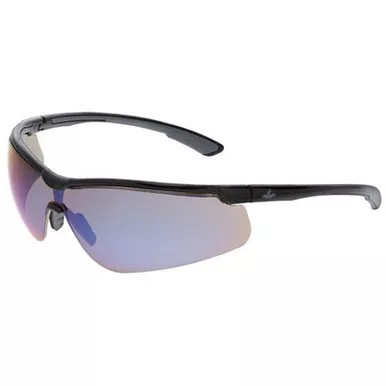 MCR Safety KD718B Klondike KD7 Extremely Low Profile & Lightweight Black Frame Safety Glasses w/ Blue Diamond Mirror Lens