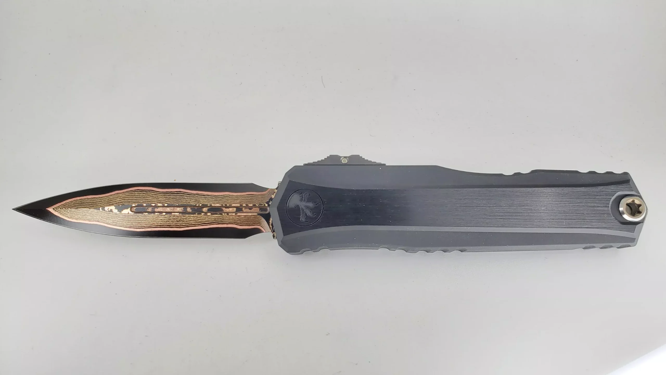 Microtech Cypher II D/E Marfione Select Baker Forge Coppermai Damascus Out the Front Knife