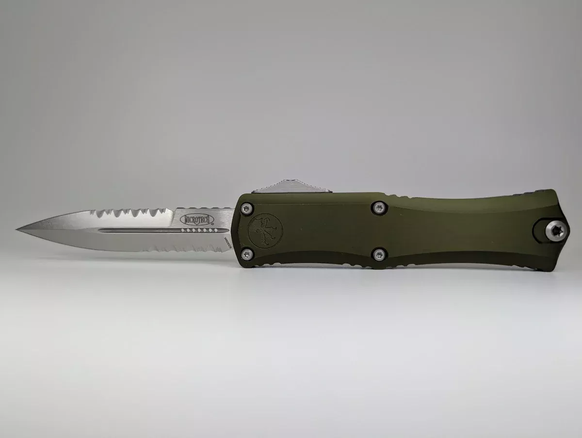 Microtech Hera II Mini Bayonet OD Green Stonewash Partial Serrated Out the Front Knife