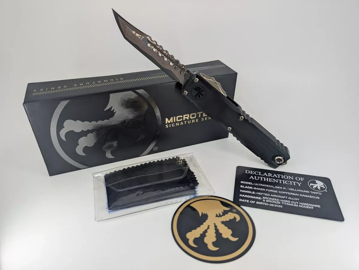 Microtech Signature Select Ultratech ZBP Coppermai Damascus Hellhound Out the Front Knife