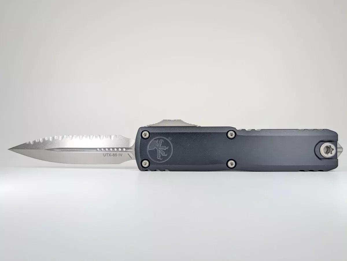 Microtech UTX-85 Gen IV D/E Black Stonewash Full Serrated Out the Front Knife