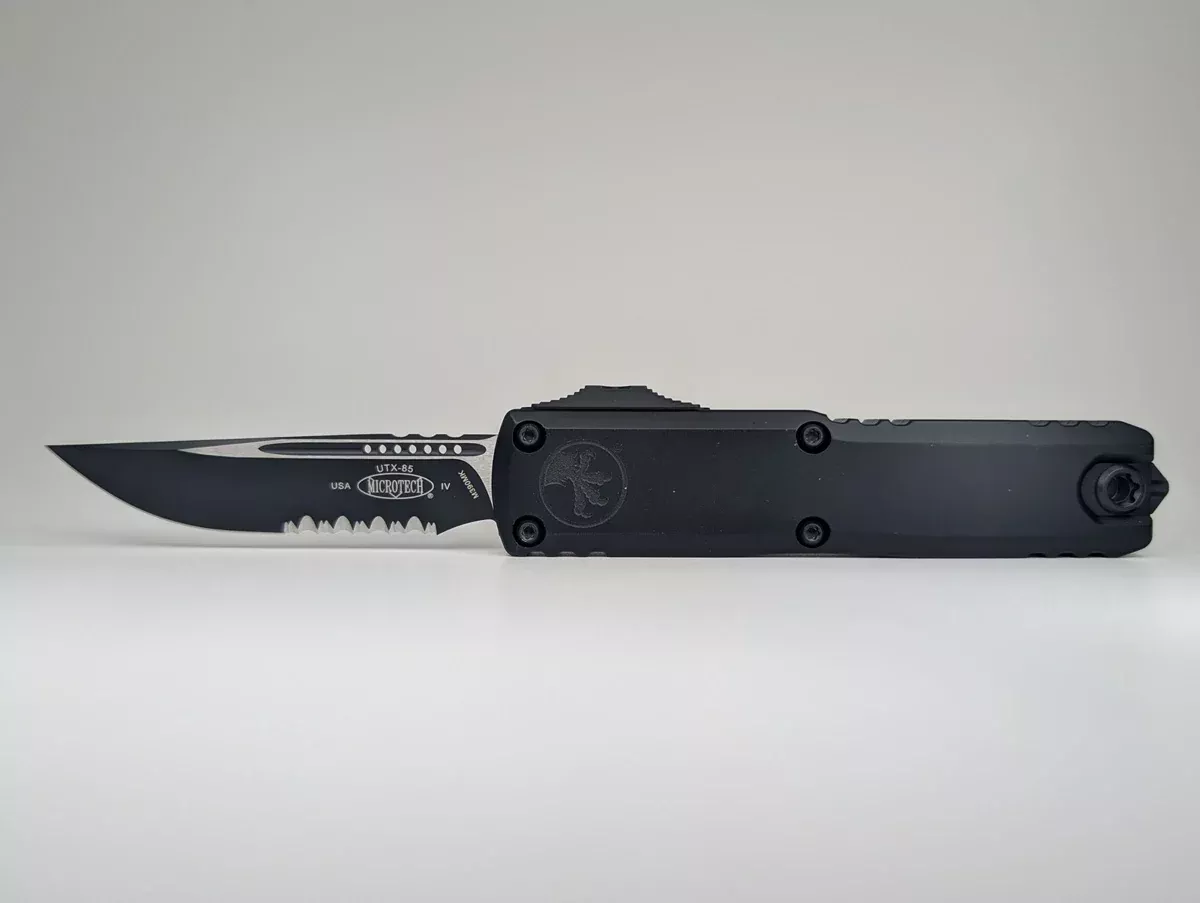 Microtech UTX-85 S/E Gen IV Black Tactical Partial Serrated Out the Front Knife