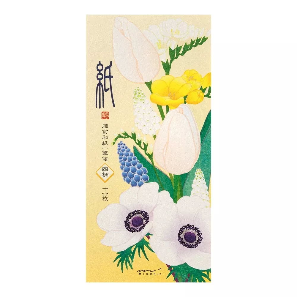 Midori Spring Flower White Message letter Pad Four Designs