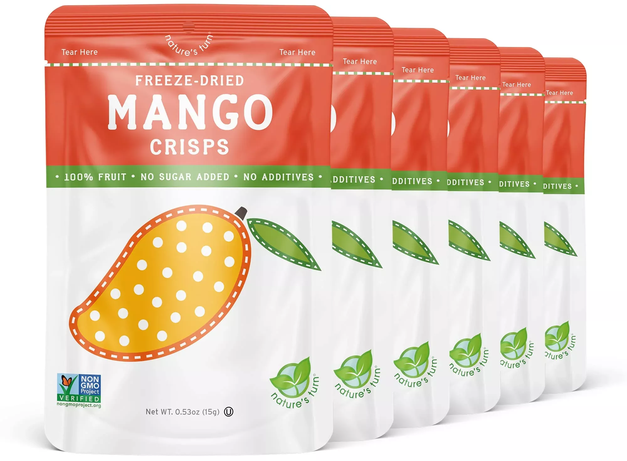 Nature’s Turn Freeze-Dried Fruit Snacks, Mango Crisps - Pack of 6 (0.53 oz Each)