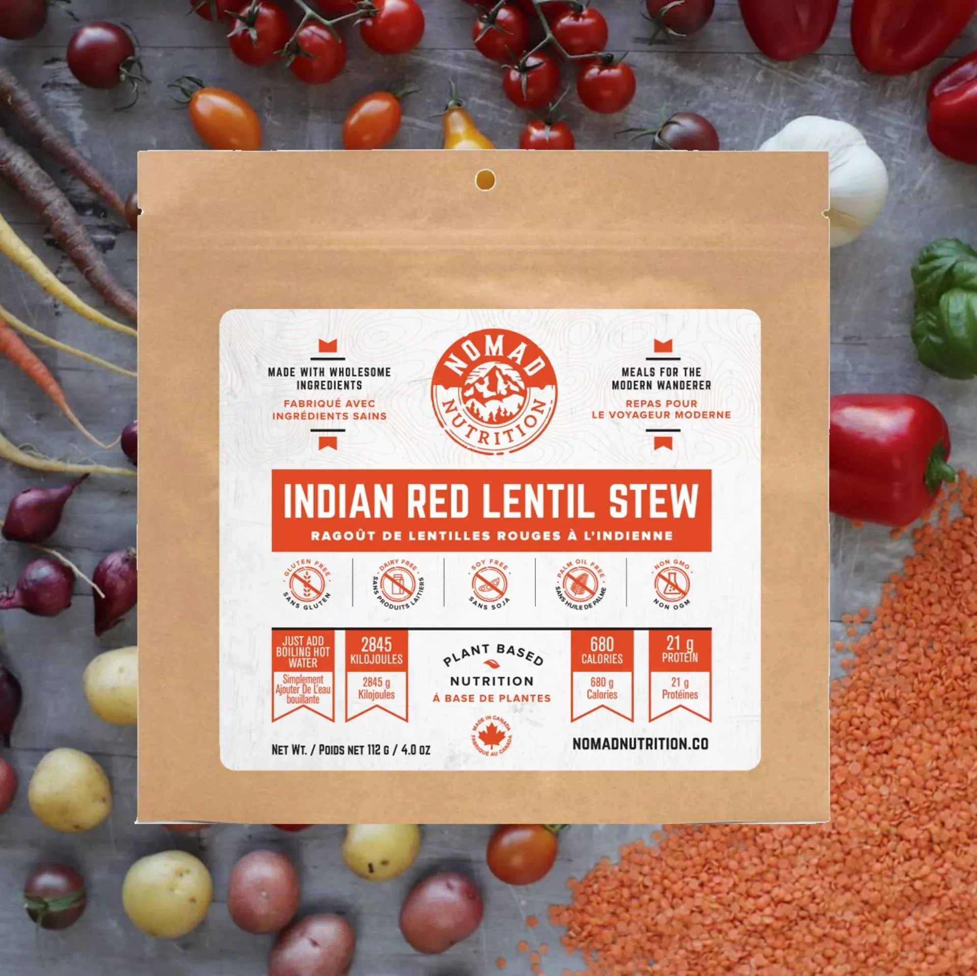 Nomad Nutrition - Indian Red Lentil Stew - Plant-Based Dehydrated Meal - Single Pack