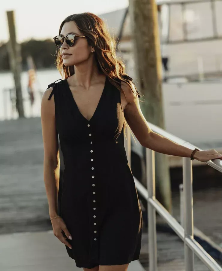 The Normal Brand Aria Crepe Camille Button-Through Mini Dress – S2VARCCD