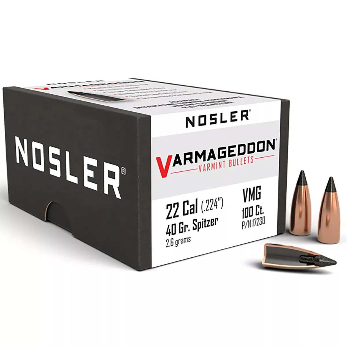 Nosler Varmageddon Rifle Bullets 22 LR 40 Gr Flat Base Spitzer 100/Box