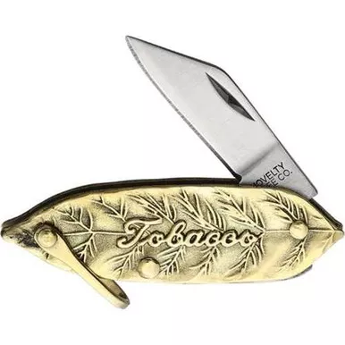Novelty Cutlery Tobacco Leaf Folding Knife Brass