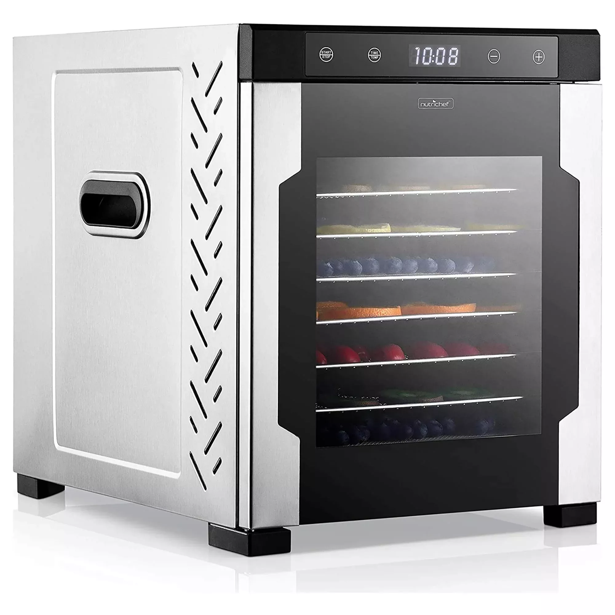 NutriChef Electric Countertop Food Dehydrator Machine - 900-Watt Premium Multi-Tier Dryer w/ 10 Stainless Steel Trays