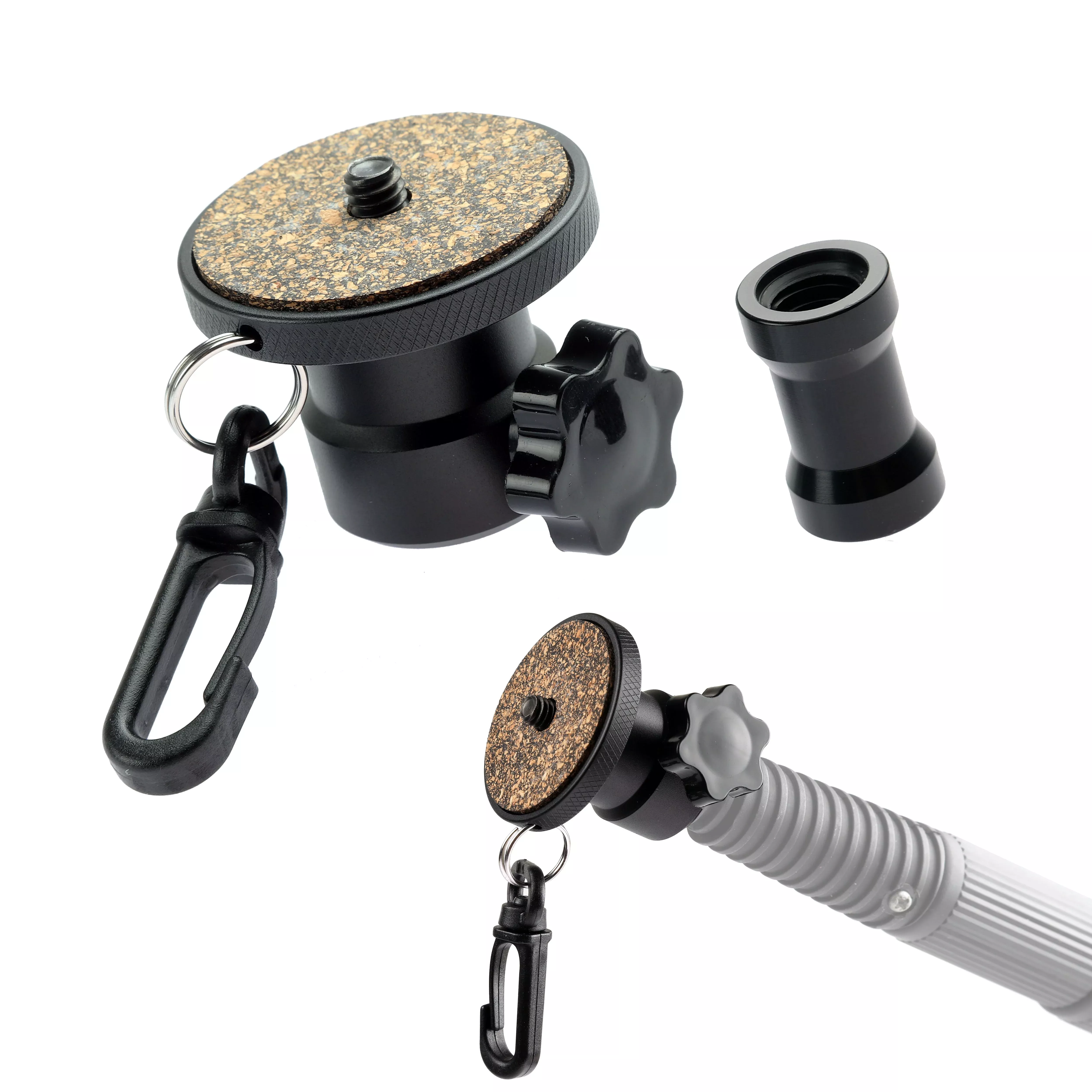 Painter Pole to 1/4"-20 Tripod Mount Adapter with Carabiner – Camera Extension Pole Adapter for Pocket 3, Smartphone Clamp, Action Cameras – High Angle Photo & Video Shooting Tool