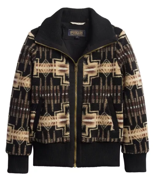 Pendleton Women’s Foxglove Fleece Bomber Jacket – Black/Tan