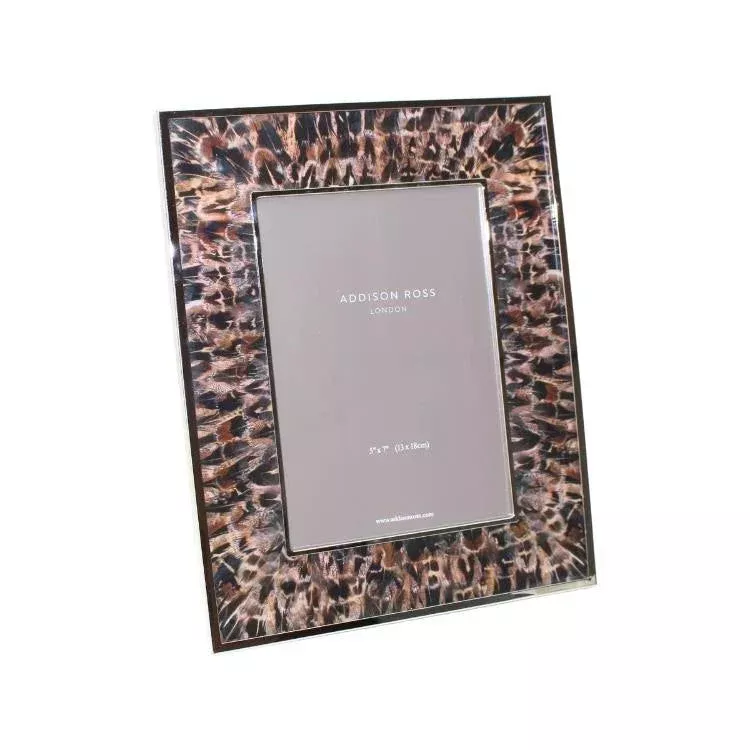 Pheasant Feather Brown and Silver Frame