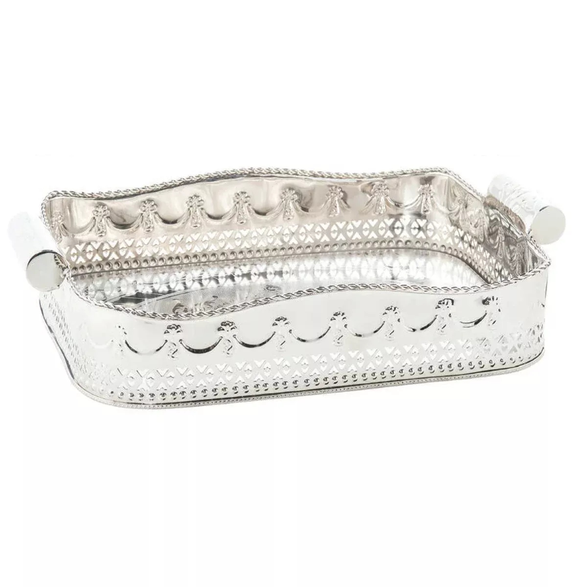 Polished Nickel Embossed Large Rectangular Tray