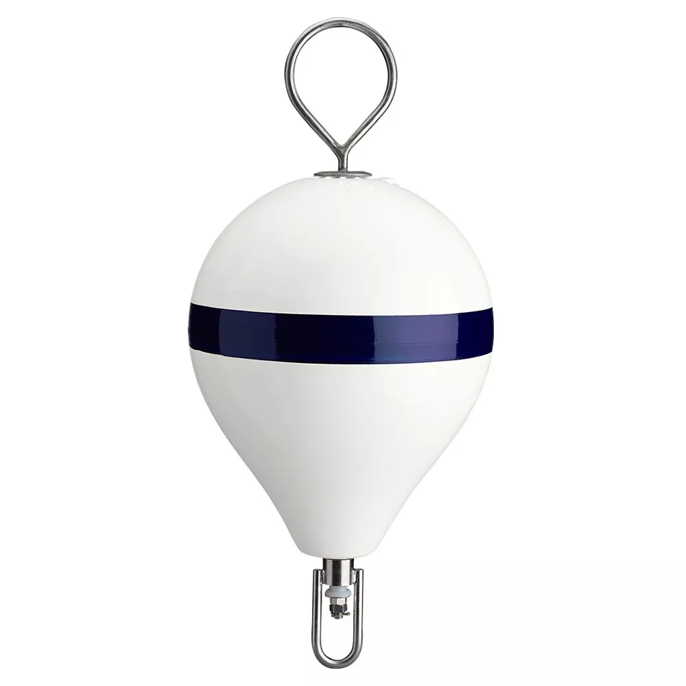 Polyform 13.5″ CM Mooring Buoy w/SS Iron – White Blue Stripe [CM-2-SS WHT W/STR/SS]