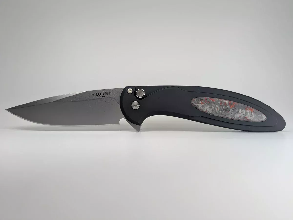 Protech Cambria 2 TechnoCarbo Red / Pearl Buttonlock Folding Knife