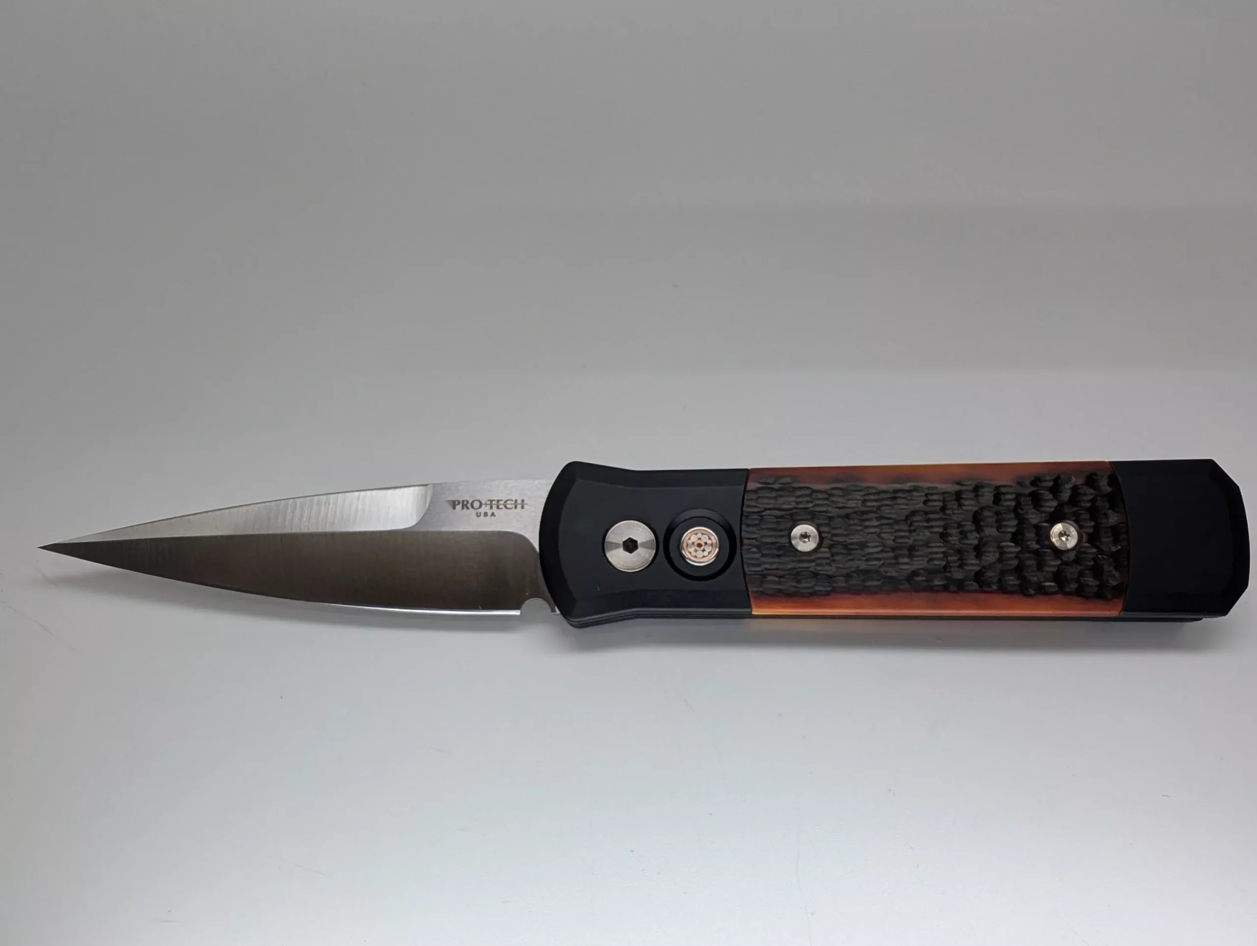 Protech Godson Custom Jigged Bone Inlay Mosaic Buttonlock Auto Folding Knife