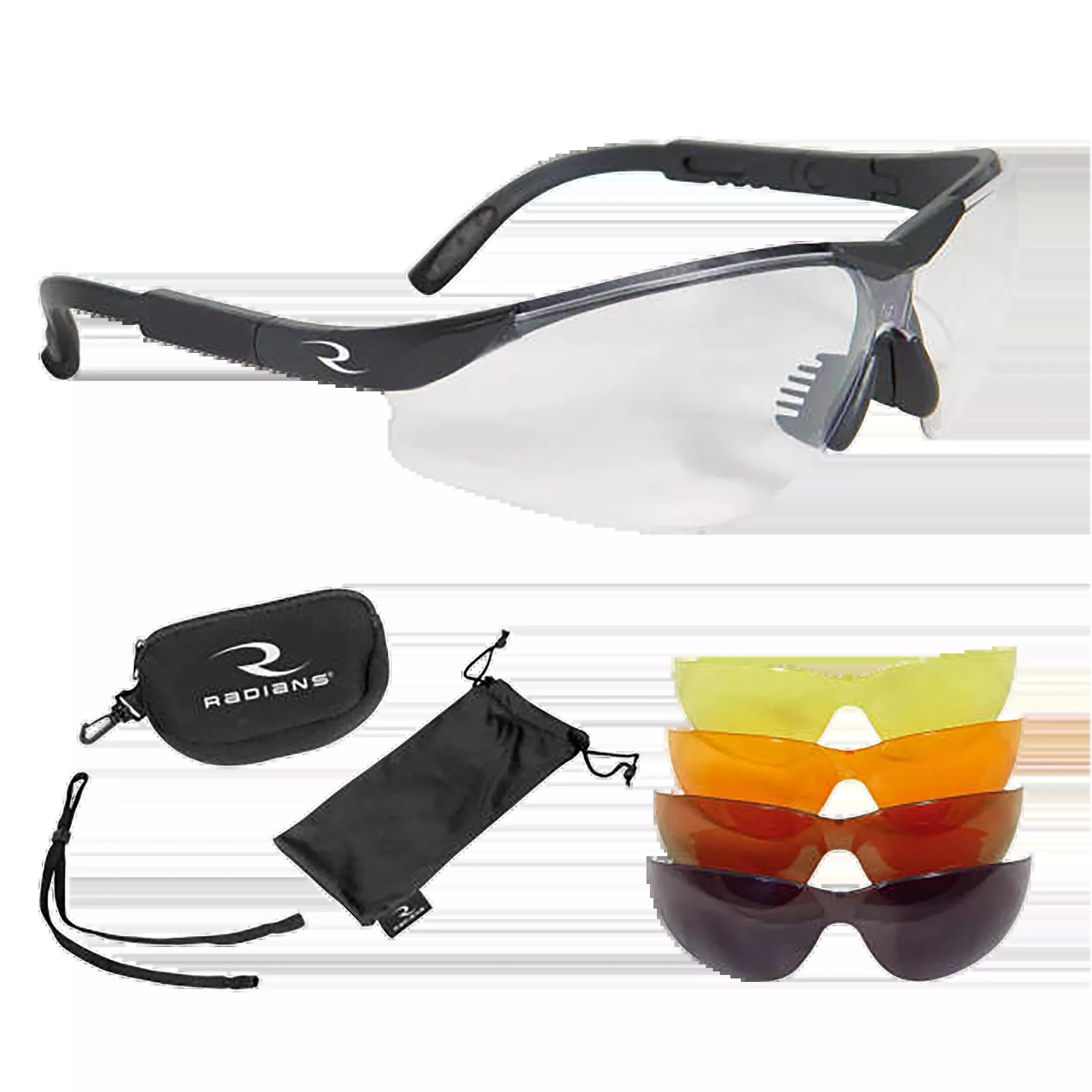 Radians T-85 Interchangeable Shooting Glasses Kit, 5 Polycarbonate Lenses, Black Frame – T85RC