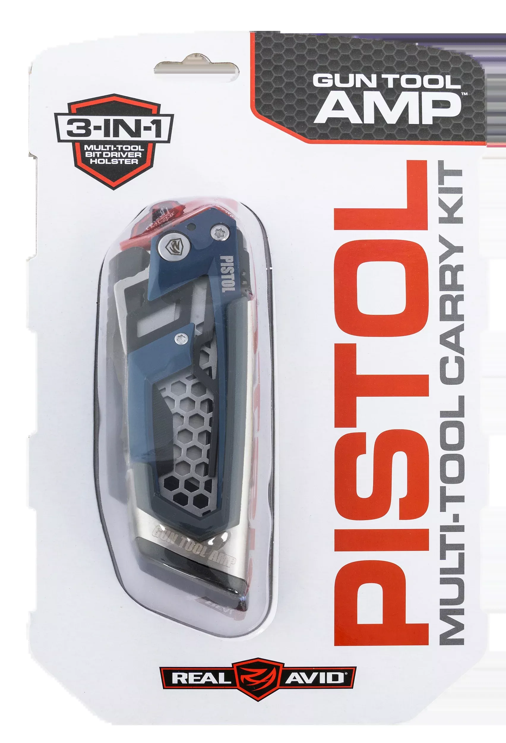 Real Avid Gun Tool AMP Pistol Multi-Tool, Stainless Steel, Folding 3-in-1 Carry Kit AVGTAMPP