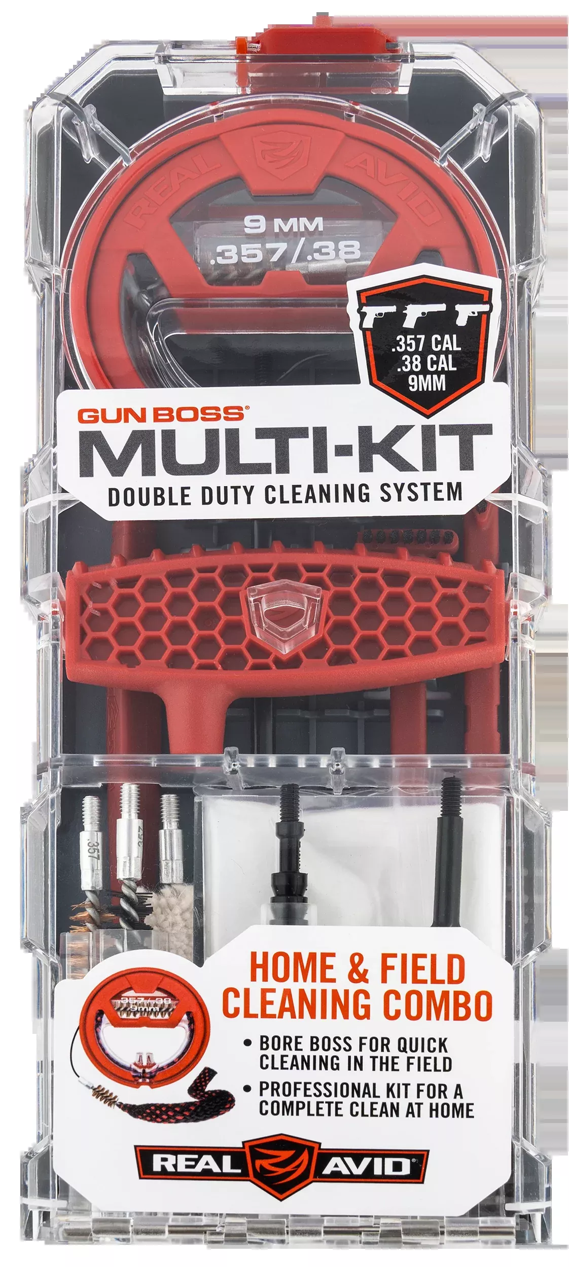 Real Avid/Revo Gun Boss Multi-Kit Handgun Cleaning Set, .357/.38/9mm, Bore Boss & Case AVGBMK9MM