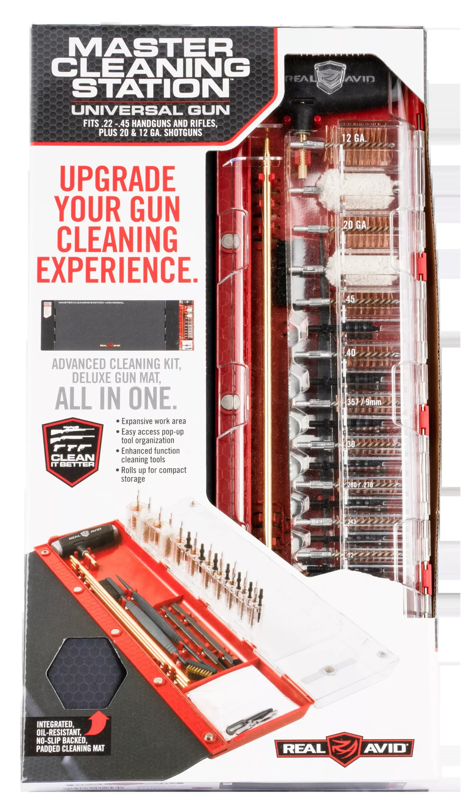 Real Avid/Revo Master Cleaning Station Universal Gun Cleaning Kit with Mat, Multi-Caliber AVMCSU