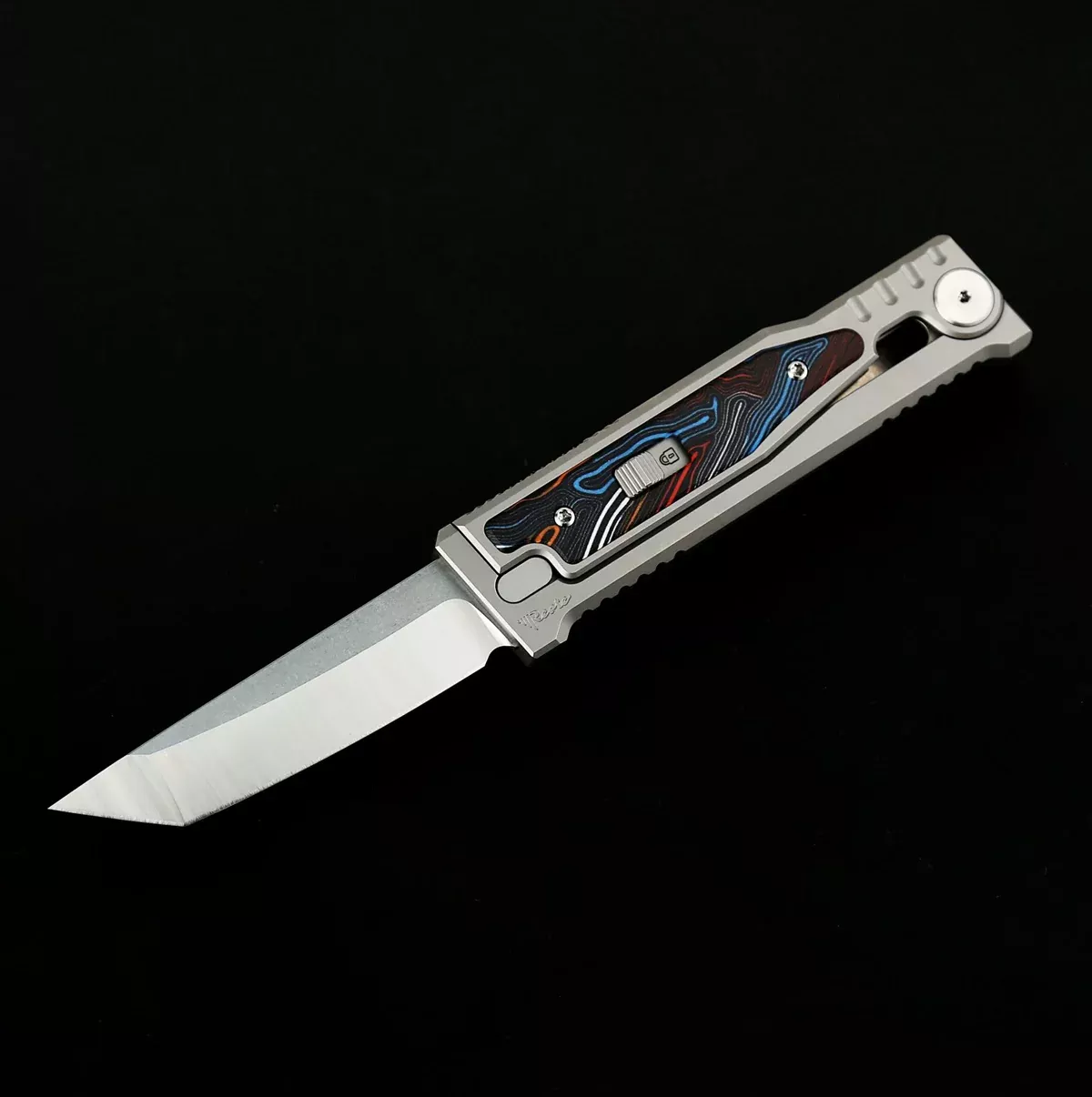Reate EXO-M G10 Damascus Pattern Multi Color Tanto Gravity Knife