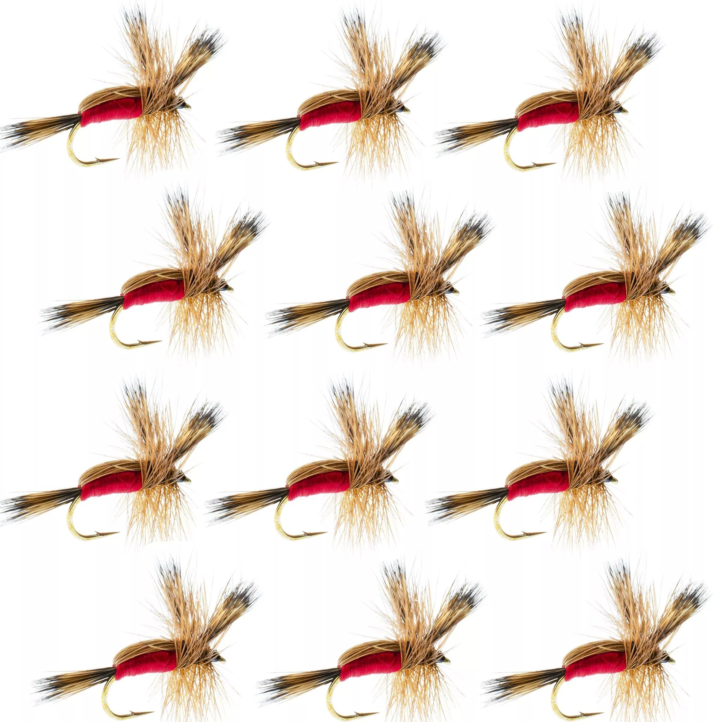 Red Humpy Classic Hair Wing Dry Fly – 1 Dozen Flies Hook Size 10
