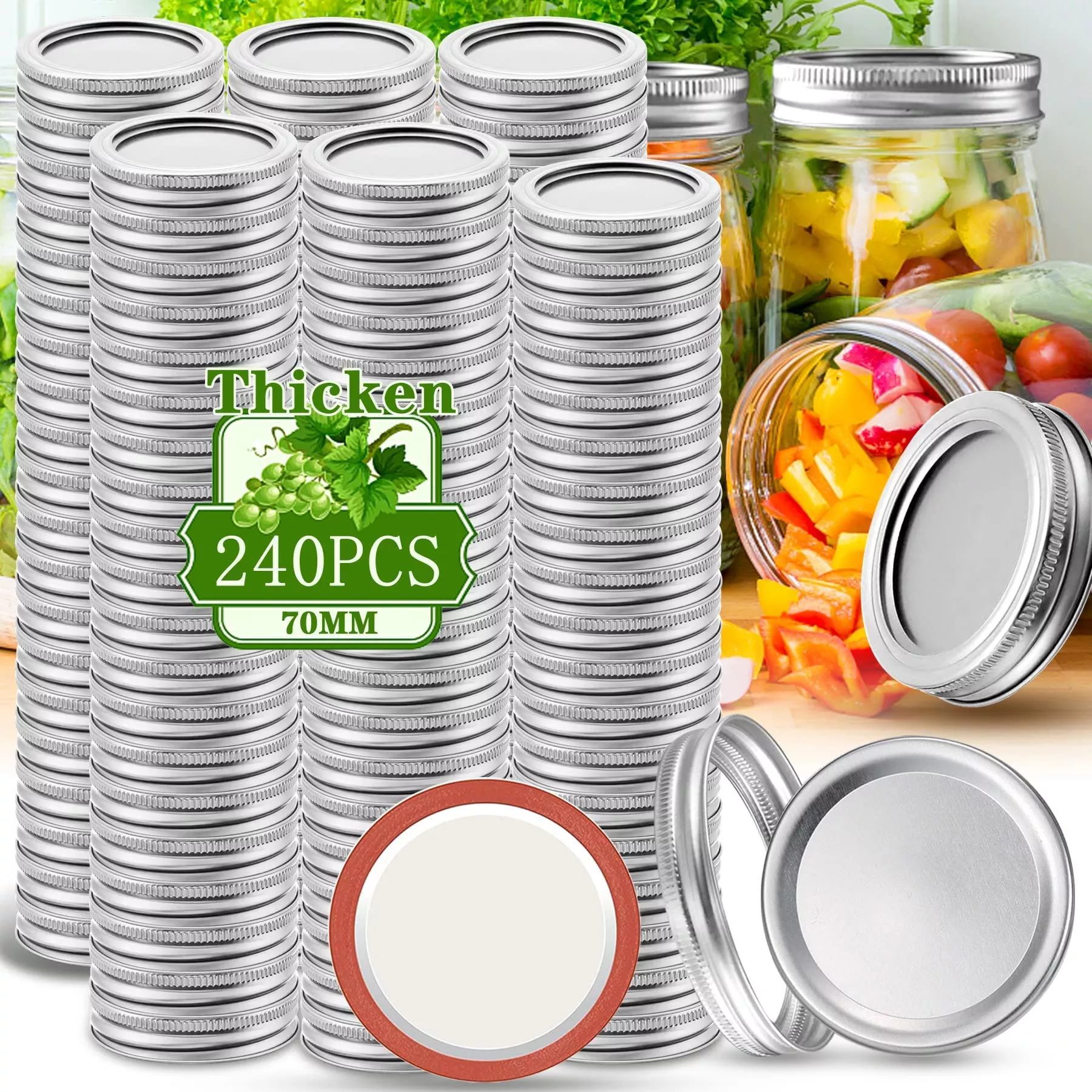 Regular-Mouth 70mm Mason Jar Lids & Rings for Glass Jars – 120 Sets
