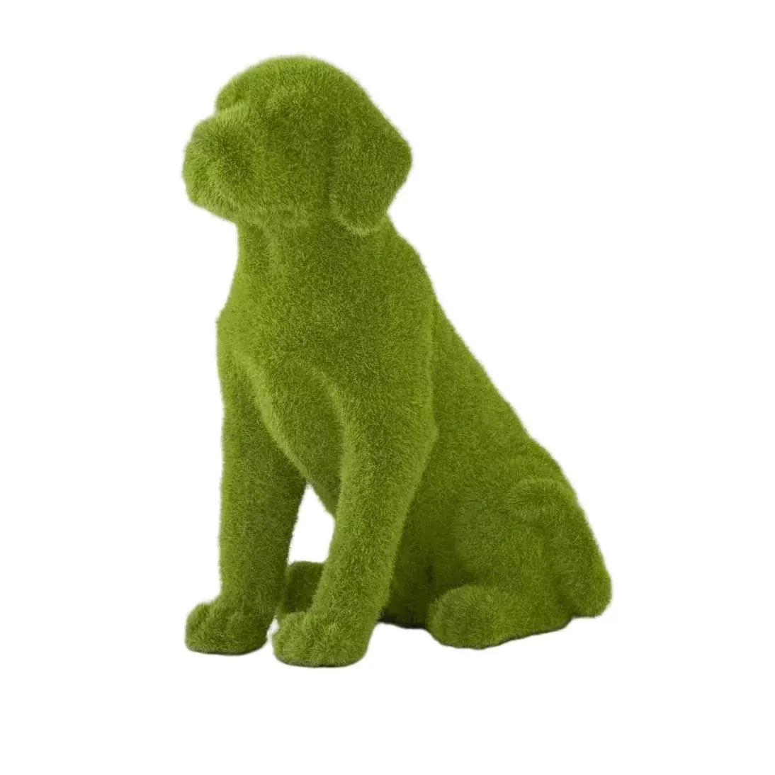 Resin Green Flocked Mossy Dogs Sitting Statue