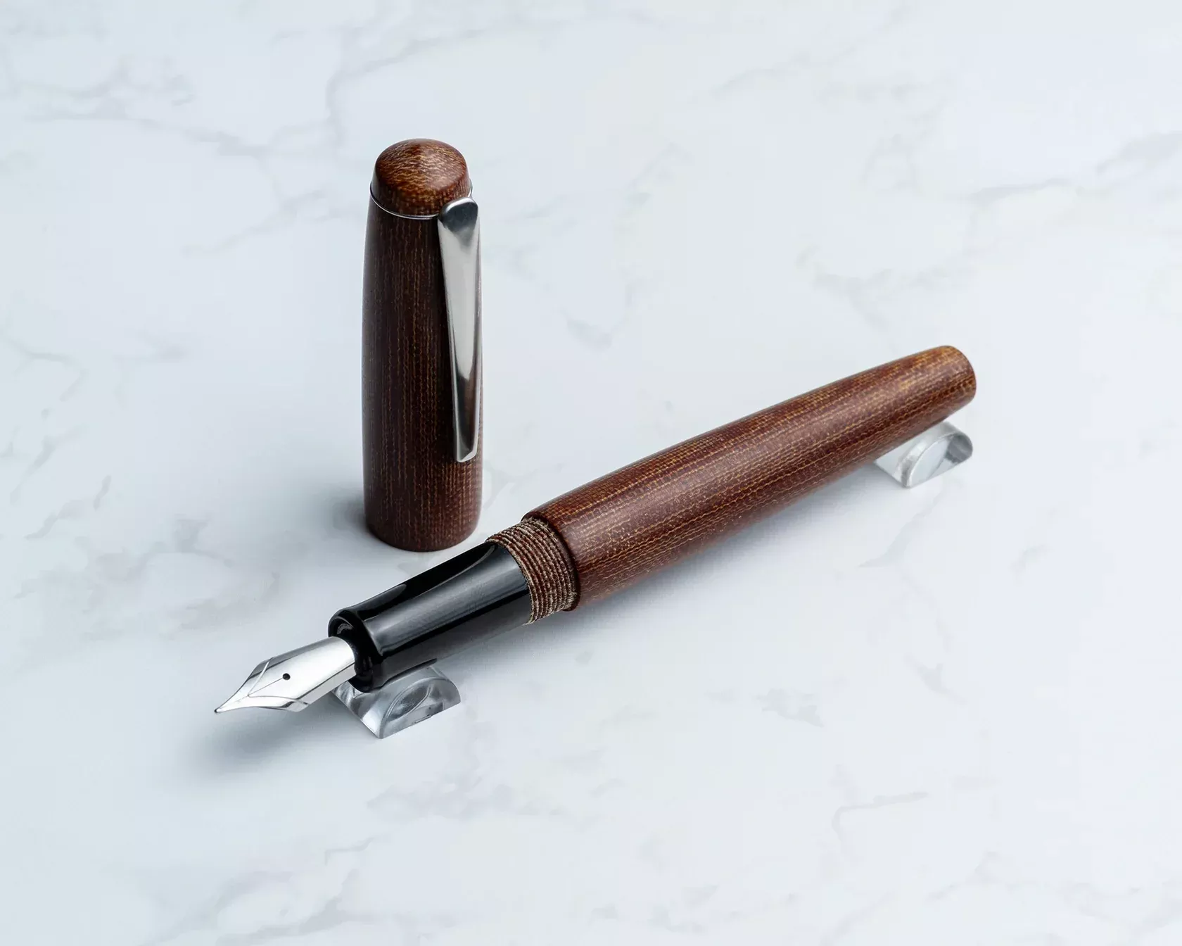 Rhys’ Pieces Custom Fountain Pen – Brown Canvas Micarta