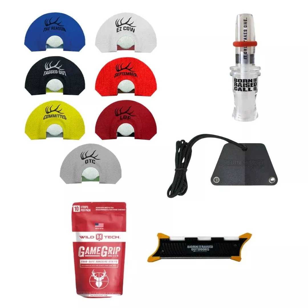 Ridge Runner Elk Hunt Kit – 7 Elk Diaphragm calls, Love Triangle, Sharpener & Adhesive Strips