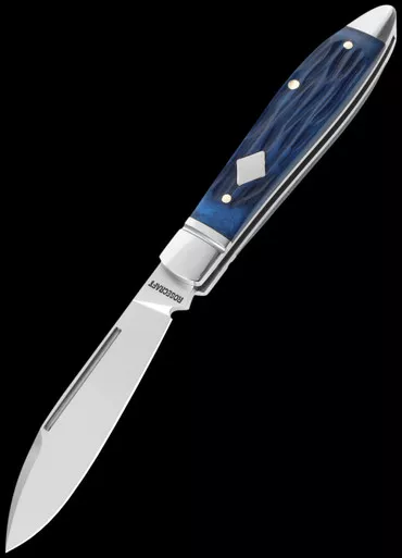 RoseCraft Tanasi Lake Tear Drop Blue Jigged Bone Folding Knife
