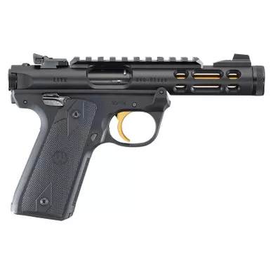 Ruger Mark IV Lite 22/45 22LR 4.4" Gold Finished Threaded Barrel Polymer Frame Black Finish Checkered Grips 10Rd Mag