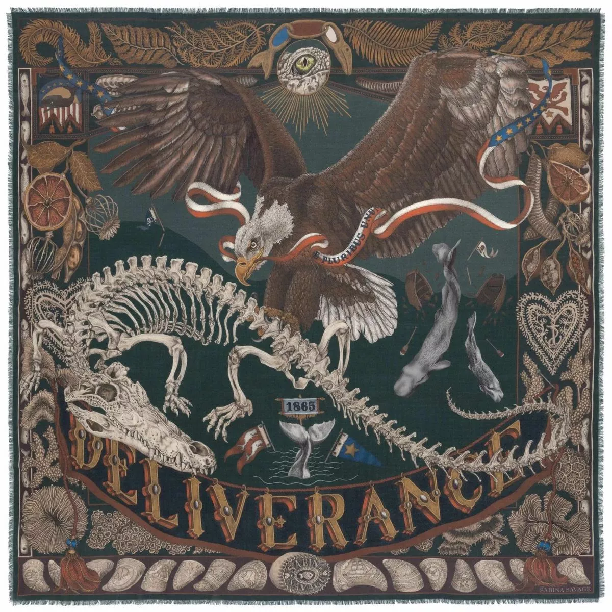Sabina Savage The Scrimshaw Skeleton Wool/Silk 53" Square Scarf