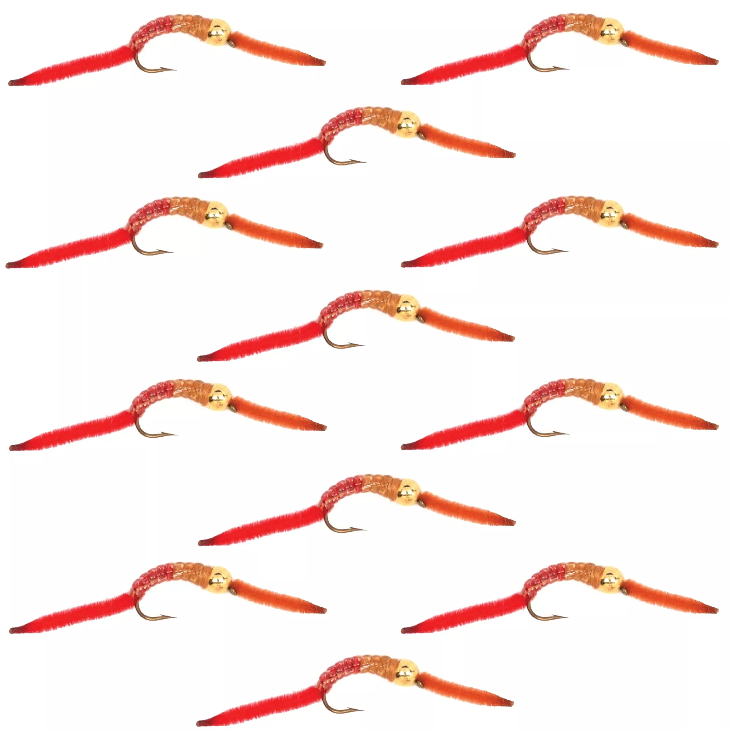 San Juan Worm Bead Head Power Worm Half and Half V-Rib – 1 Dozen Nymph Flies Hook Size 14