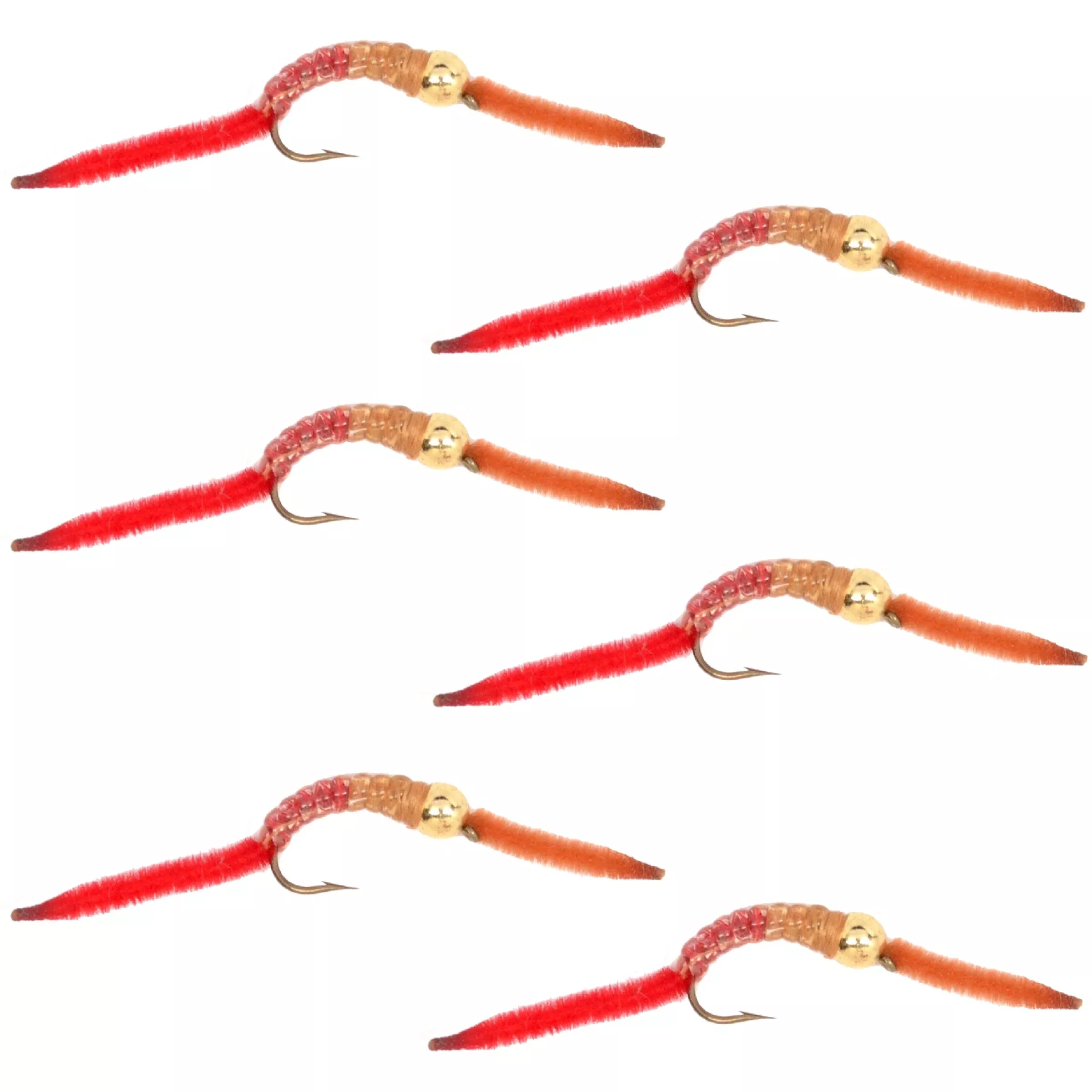 San Juan Worm Gold Bead Power WormHalf and Half – Set of 6 Nymph Flies Hook Size 10
